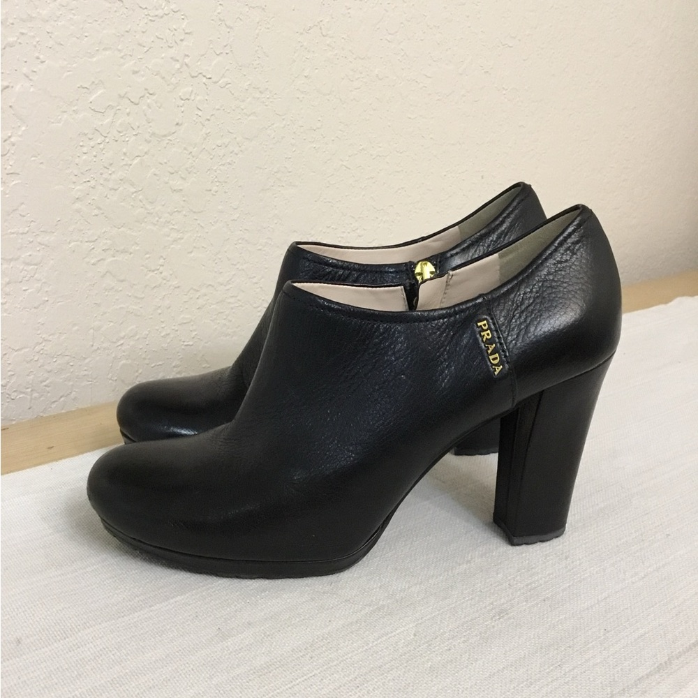 Prada Black Leather Heeled Booties - Picture 2 of 9